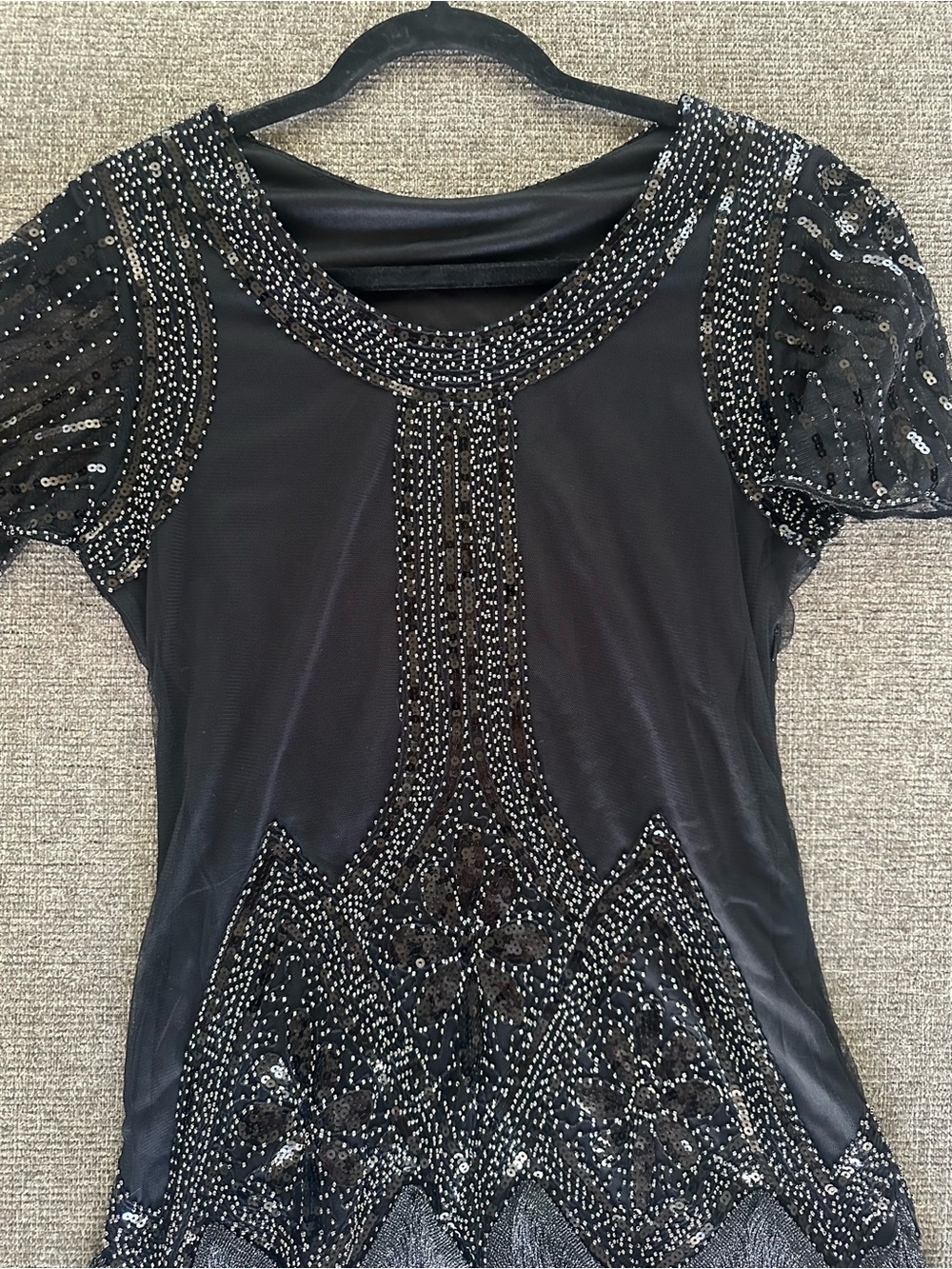Black Beaded Fringe Cocktail Dress 
Perfect for a Gatsby Party